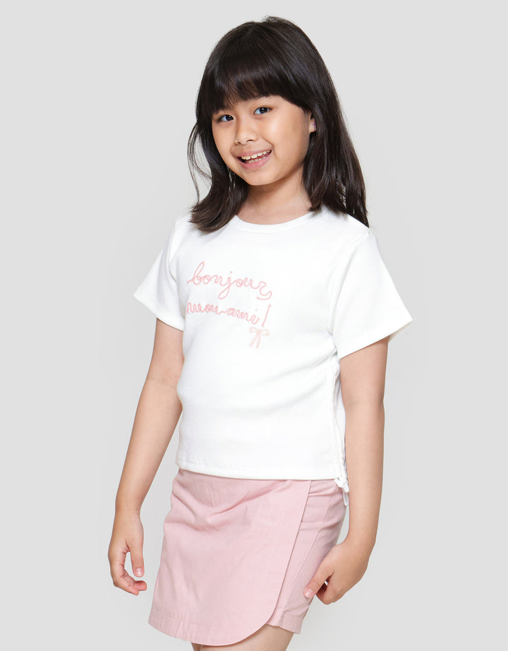 Little M Rib Bordir Bonjour Mon Ami Kaos Anak Perempuan