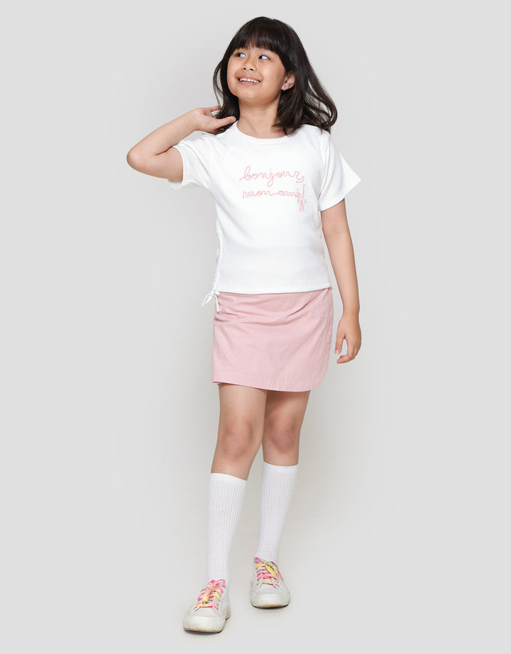 Little M Rib Bordir Bonjour Mon Ami Kaos Anak Perempuan