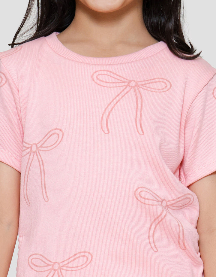 Little M Rib Bordir Print Pita Kaos Anak Perempuan