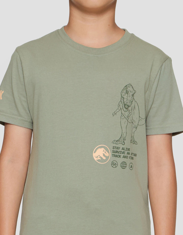 Character Jurassic T-Rex Logo Patch Print Kaos Anak Laki-laki