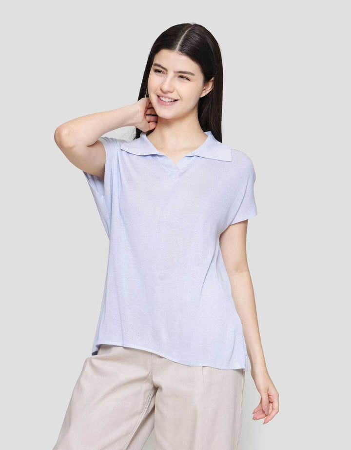 Suko Knit Top Rajut Cap Sleeve Collar Lengan Pendek Blouse Wanita