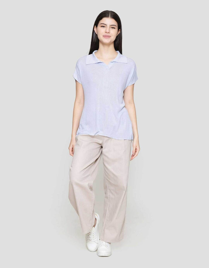 Suko Knit Top Rajut Cap Sleeve Collar Lengan Pendek Blouse Wanita