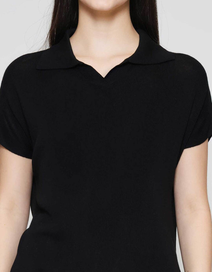 Suko Knit Top Rajut Cap Sleeve Collar Lengan Pendek Blouse Wanita