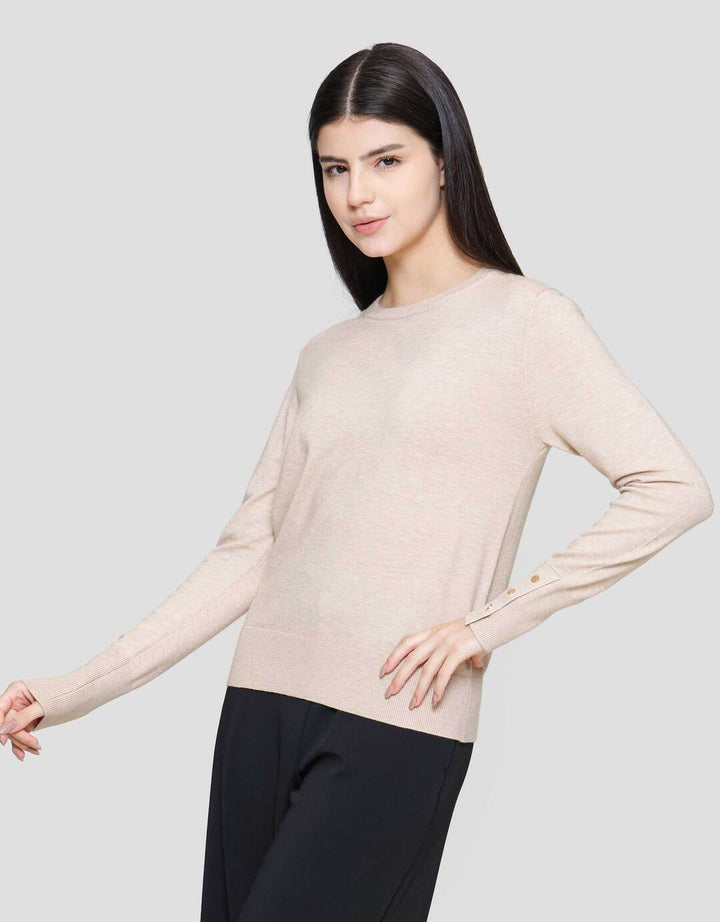 Suko Knit Top Rajut Kerah Bulat Lengan Panjang Kaos Wanita