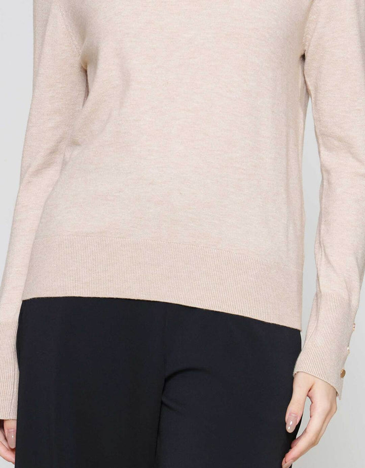 Suko Knit Top Rajut Kerah Bulat Lengan Panjang Kaos Wanita