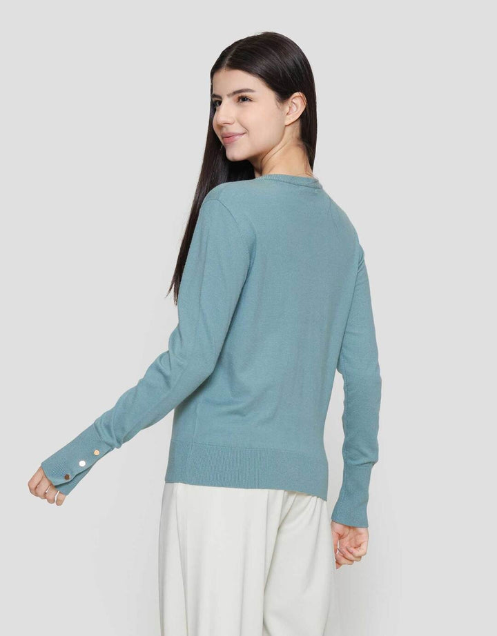 Suko Knit Top Rajut Kerah Bulat Lengan Panjang Kaos Wanita