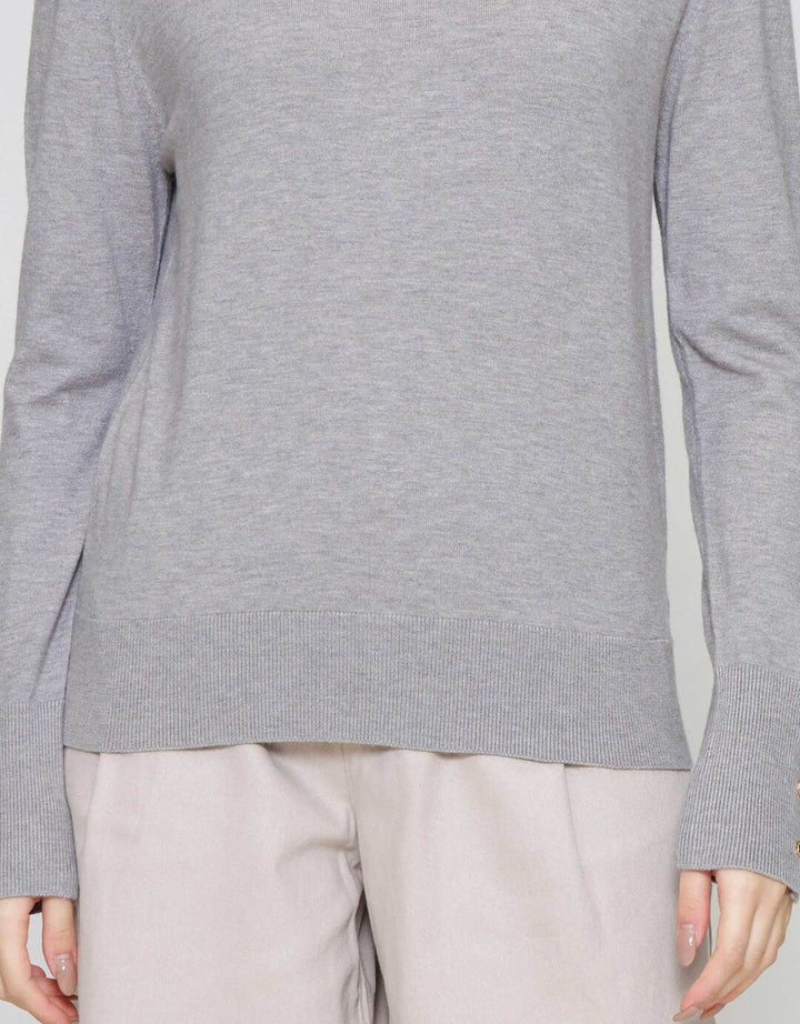 Suko Knit Top Rajut Kerah Bulat Lengan Panjang Kaos Wanita