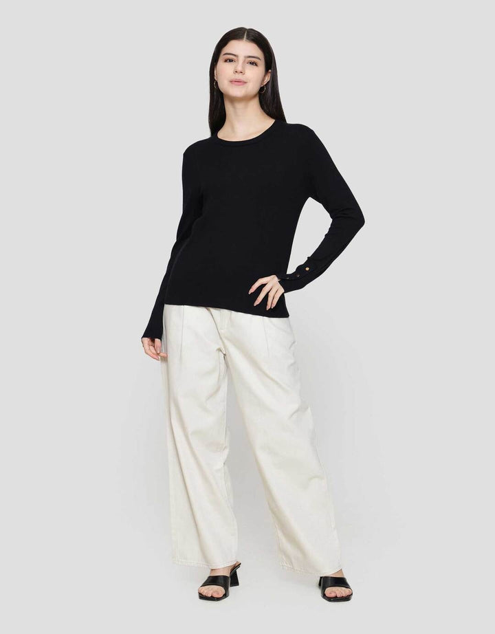 Suko Knit Top Rajut Kerah Bulat Lengan Panjang Kaos Wanita