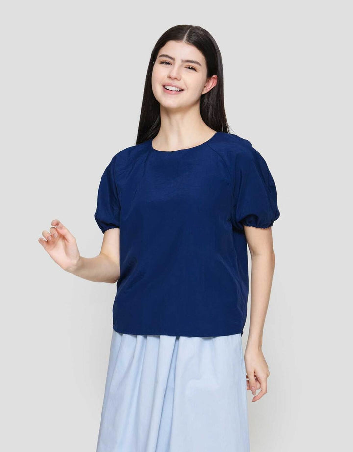 Suko Kerah Bulat Lengan Pendek Blouse Wanita