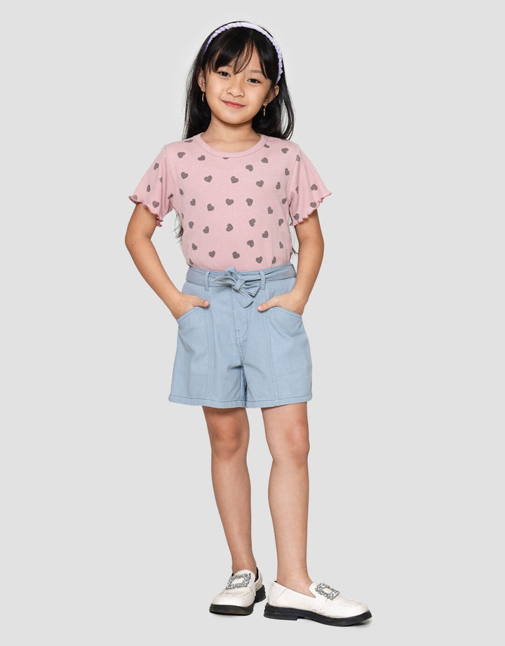 Little M Twill With Tali Pinggang Celana Pendek Anak Perempuan