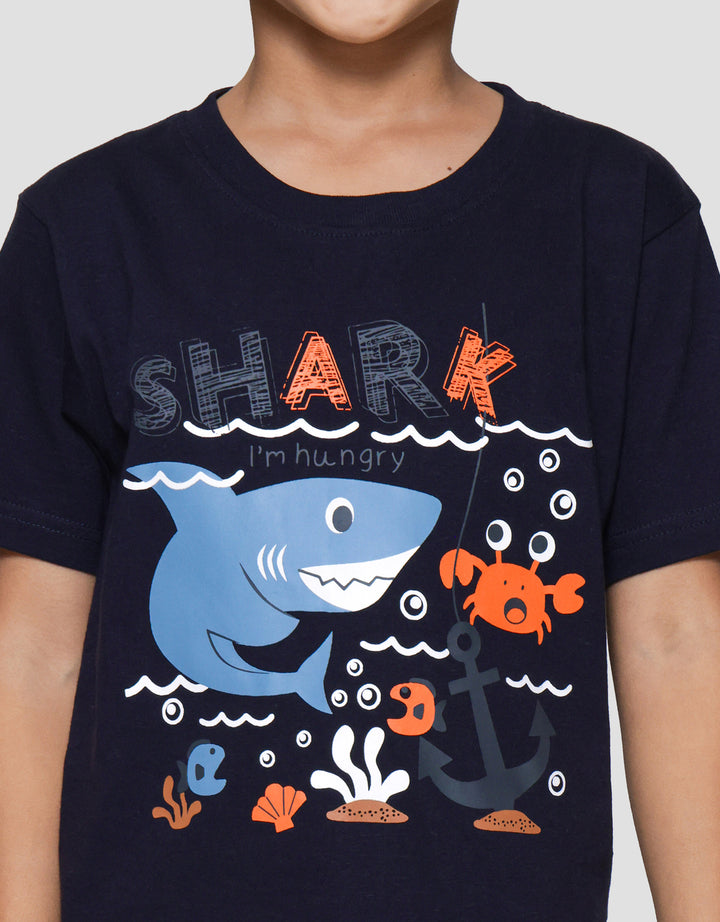 Little M Shark Hungry Print Kaos Lengan Pendek Anak Laki-laki