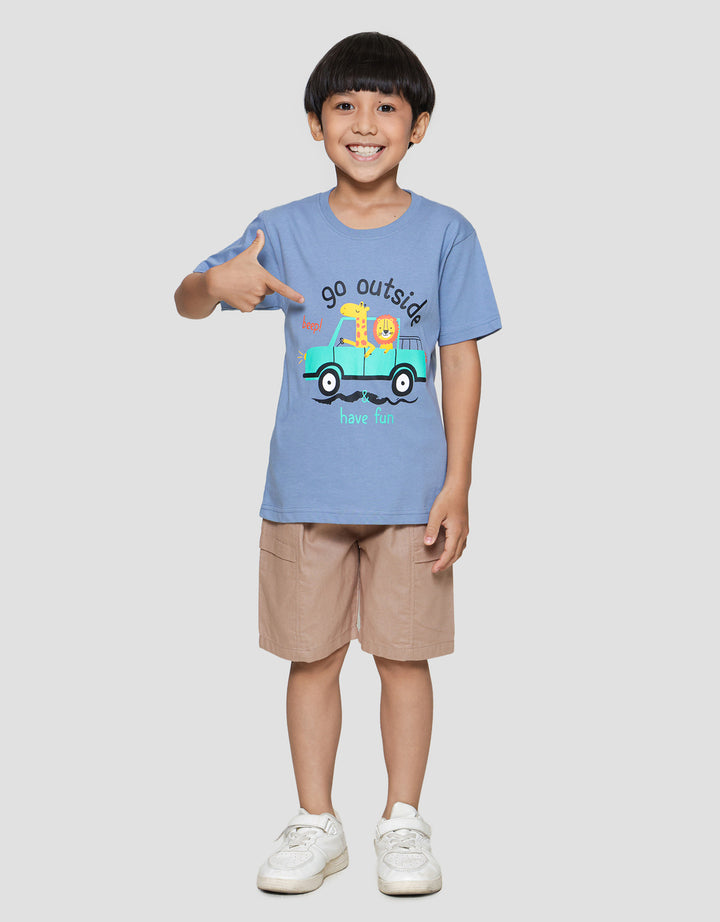 Little M Animal Beep Beep Print Kaos Lengan Pendek Anak Laki-laki