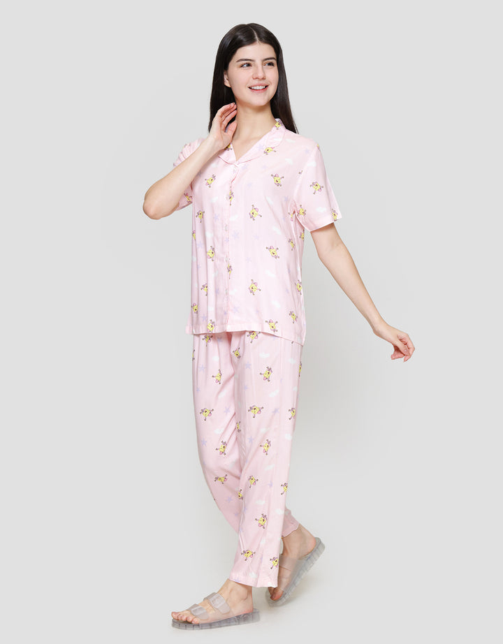 Nevada Pink Spongebob Print Setelan Piyama Wanita