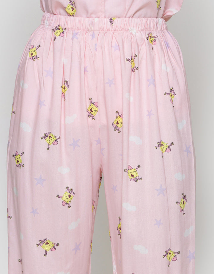 Nevada Pink Spongebob Print Setelan Piyama Wanita