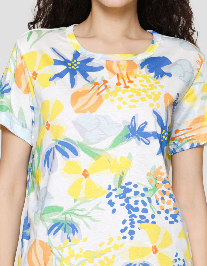 Connexion Full Print Flowers Kaos Lengan Pendek Wanita