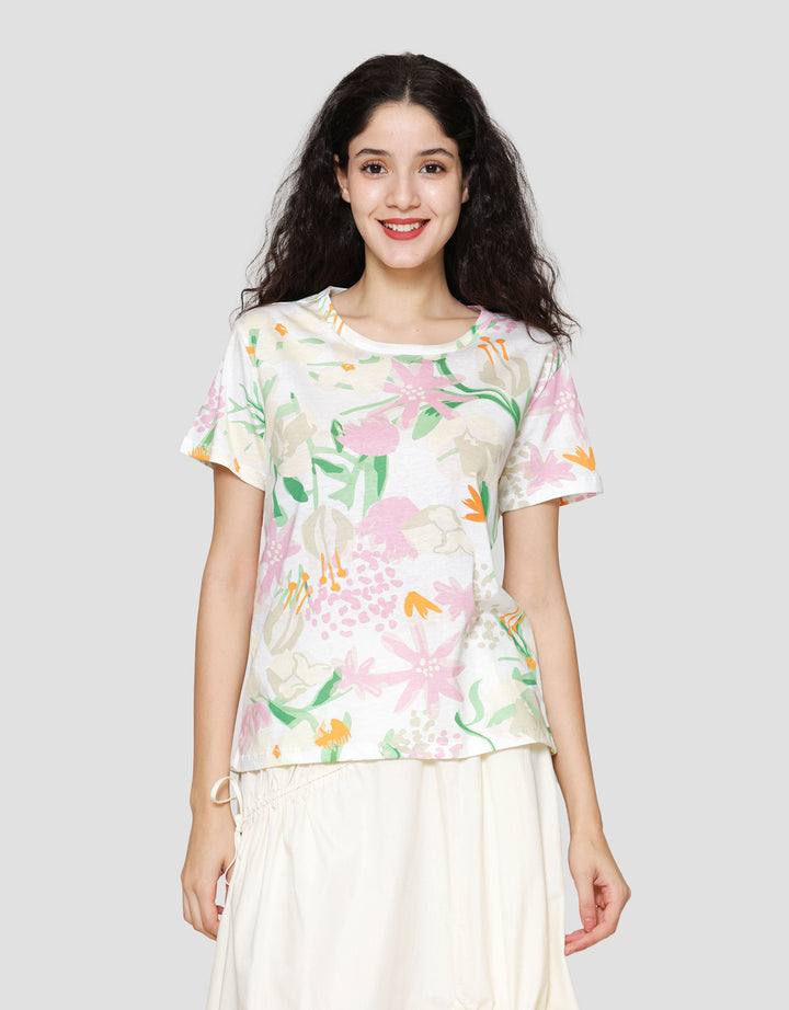 Connexion Full Print Flowers Kaos Lengan Pendek Wanita