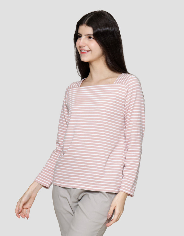 Connexion Stripe Square Neck Rib Women's Long Sleeve T-Shirt