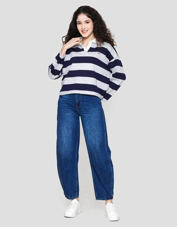 Nevada Crop French W/ Collar Sweater Wanita