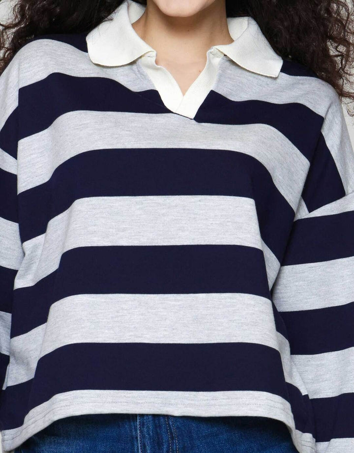 Nevada Crop French W/ Collar Sweater Wanita