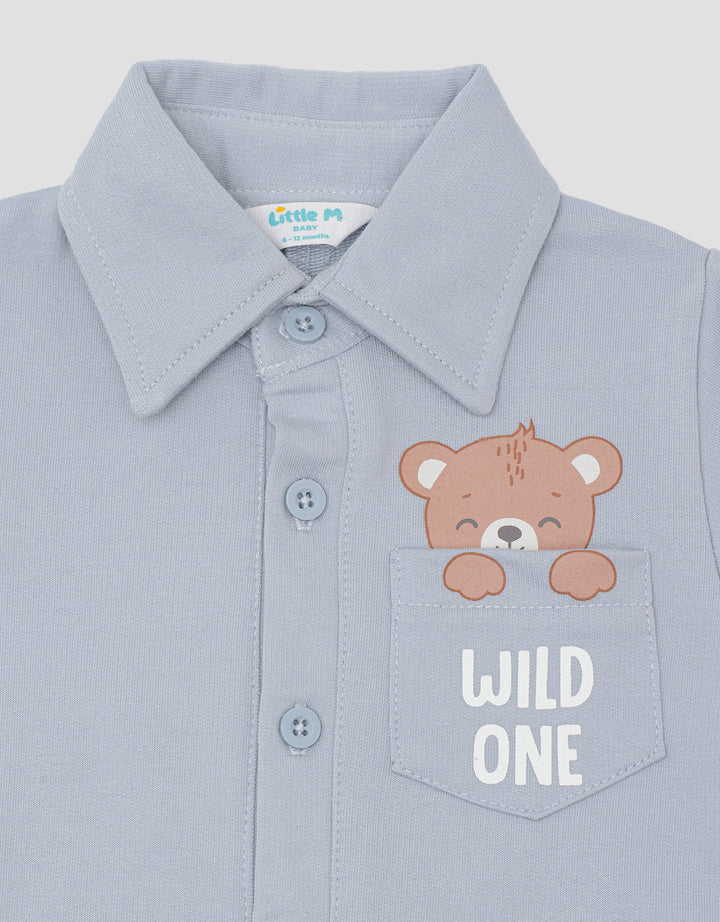 Little M Knitt Bear Romme Jumpsuit Anak Laki-laki