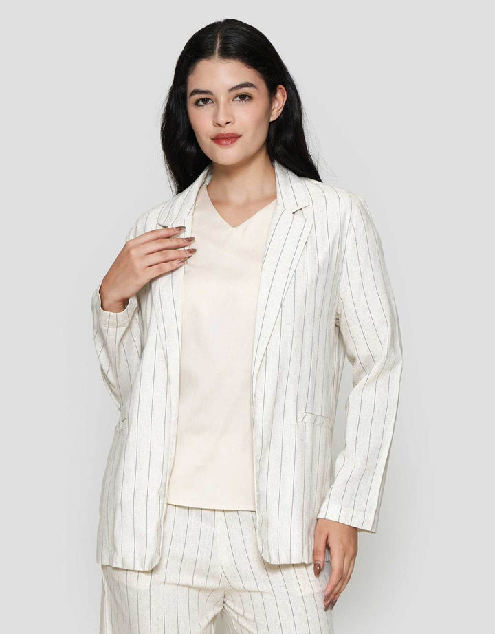 St. Yves Stripes Linen Casual Blazer Wanita