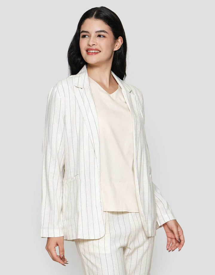 St. Yves Stripes Linen Casual Blazer Wanita