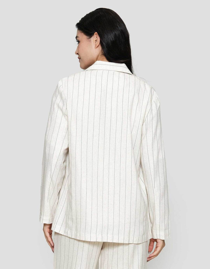 St. Yves Stripes Linen Casual Blazer Wanita