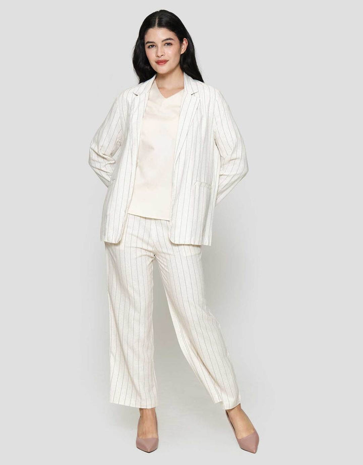 St. Yves Stripes Linen Casual Blazer Wanita
