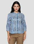 St. Yves Cotton Stripes Buttoned Down Blouse Wanita