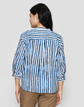 St. Yves Cotton Stripes Buttoned Down Blouse Wanita