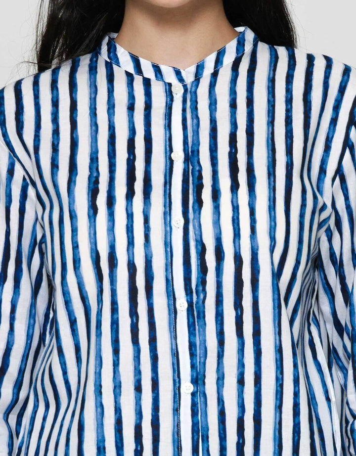St. Yves Cotton Stripes Buttoned Down Blouse Wanita
