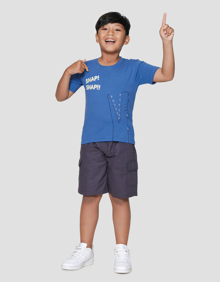 Little M Snap Snap Print Kaos Lengan Pendek Anak Laki-laki