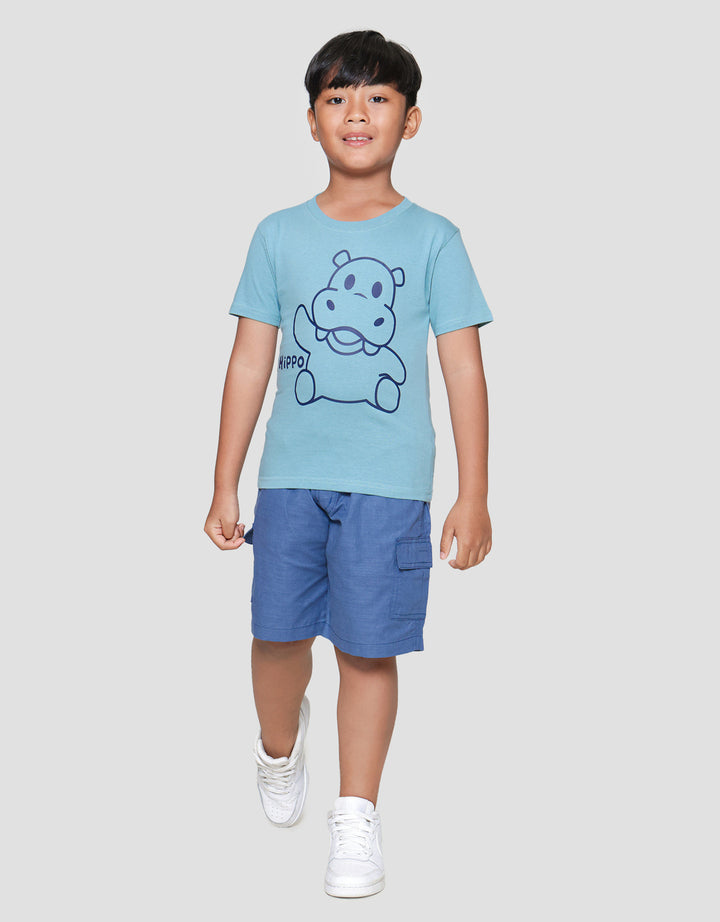 Little M Hippo Outline Print Kaos Lengan Pendek Anak Laki-laki