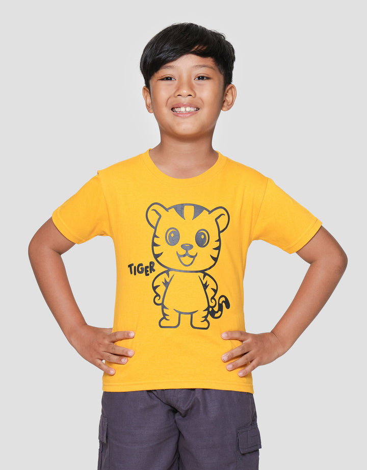 Little M Tiger Outline Print Kaos Lengan Pendek Anak Laki-laki
