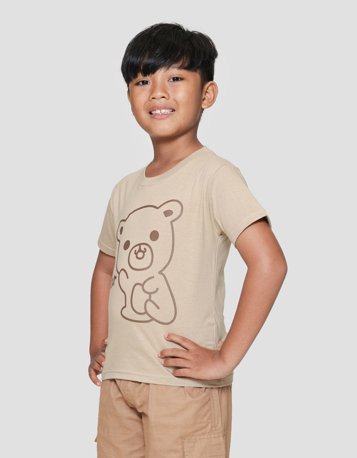 Little M Bear Outline Print Kaos Lengan Pendek Anak Laki-laki