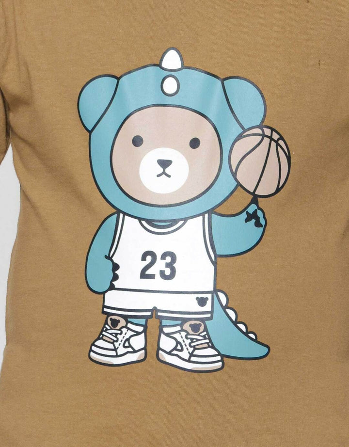Little M Bear Sport Print Kaos Lengan Pendek Anak Laki-laki