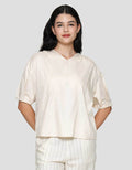 Connexion Pleats Hand V-Neck Blouse Wanita