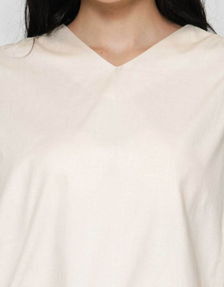 Connexion Pleats Hand V-Neck Blouse Wanita