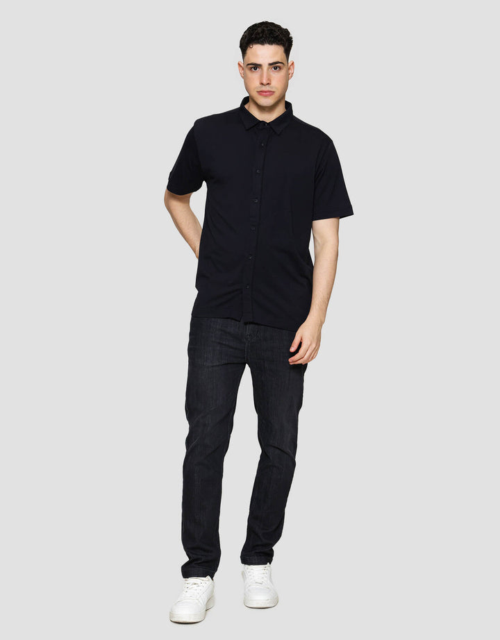 Cole Knitt Pipping Placate Kemeja Lengan Pendek Pria