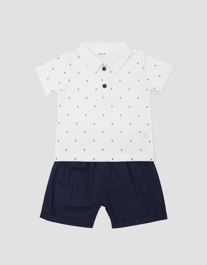 Little M Polo Lacoste Short Jangkar Setelan Bayi Laki-laki