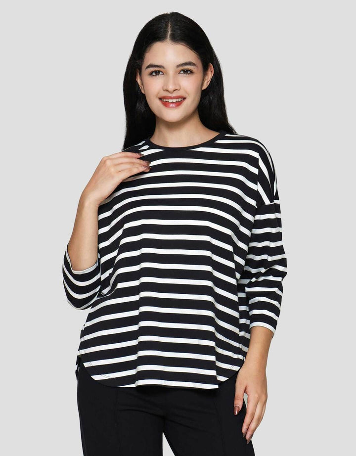 Connexion Stripe Drop Shouldr Kaos Wanita