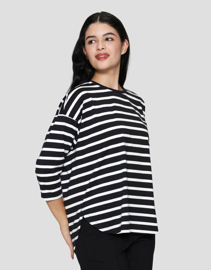 Connexion Stripe Drop Shouldr Kaos Wanita