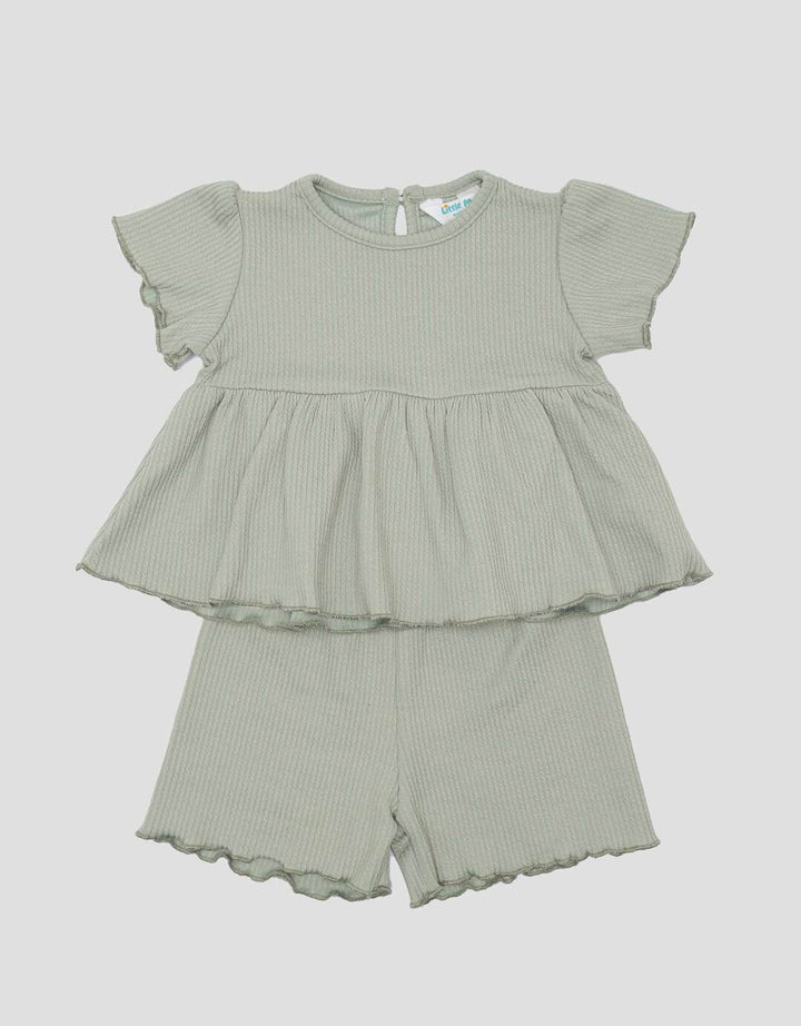 Little M Textured Rib Stripe Pakaian Setelan Anak Perempuan