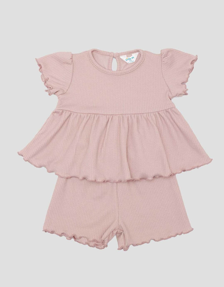 Little M Textured Rib Stripe Pakaian Setelan Anak Perempuan