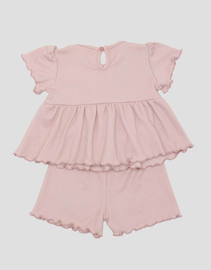 Little M Textured Rib Stripe Pakaian Setelan Anak Perempuan