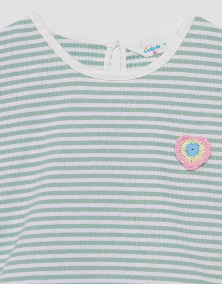 Little M Stripe With Crochet Kaos Anak Perempuan