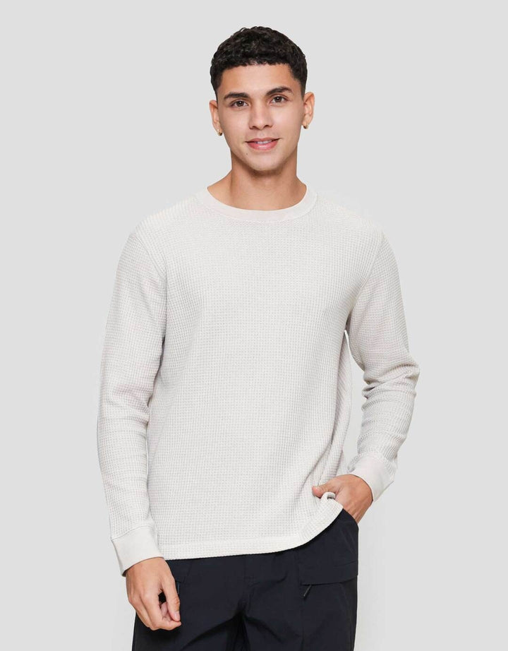 Suko T-Shirt Waffle Kerah Bulat Kaos Lengan Panjang Pria