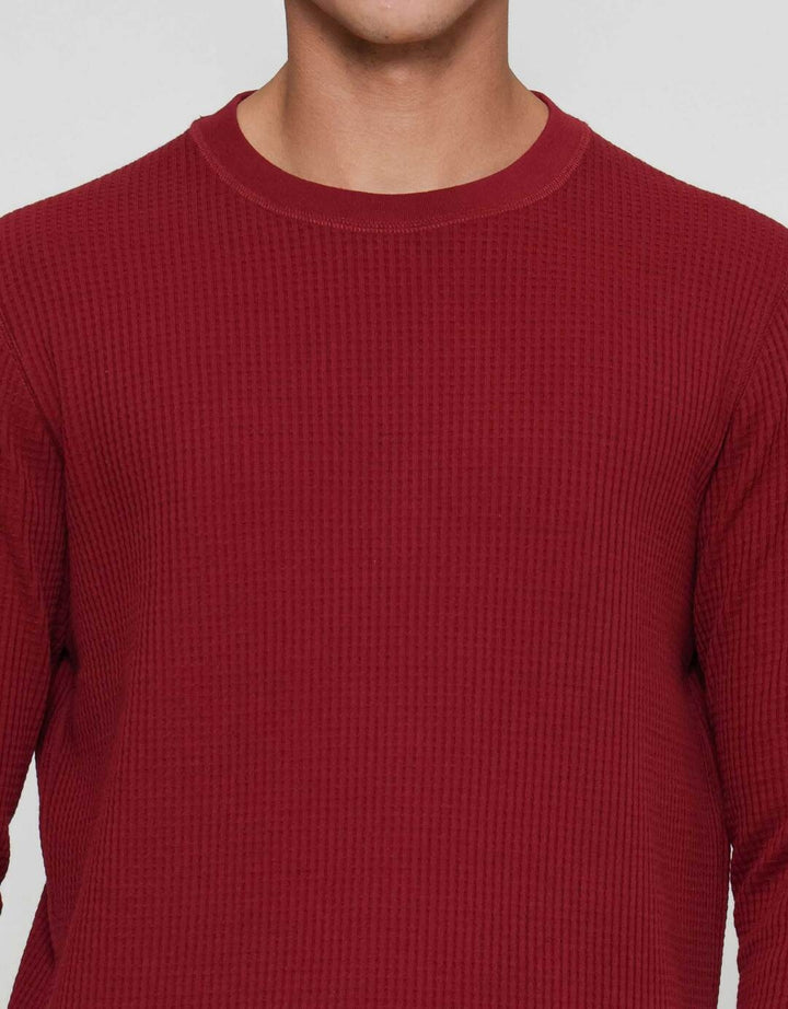 Suko T-Shirt Waffle Kerah Bulat Kaos Lengan Panjang Pria