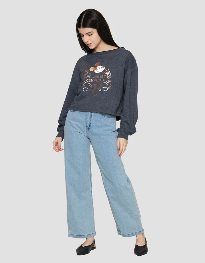 Disney Boatneck Baby Terry Print Mickey Mouse Sweater Wanita