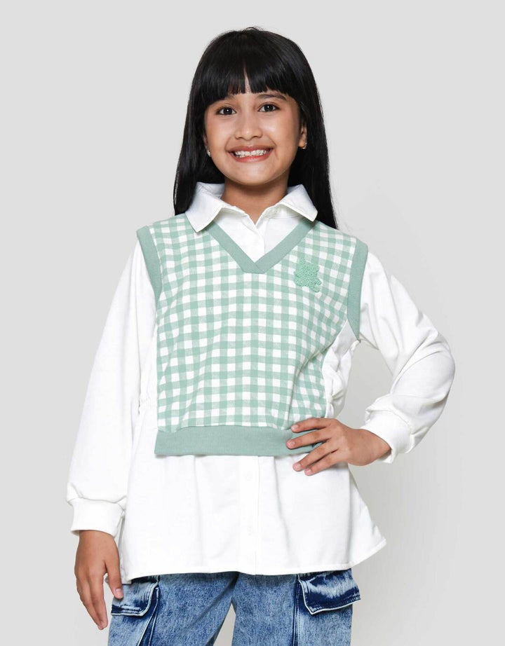 Nevada Print Checkered With Collar Sweater Anak Perempuan